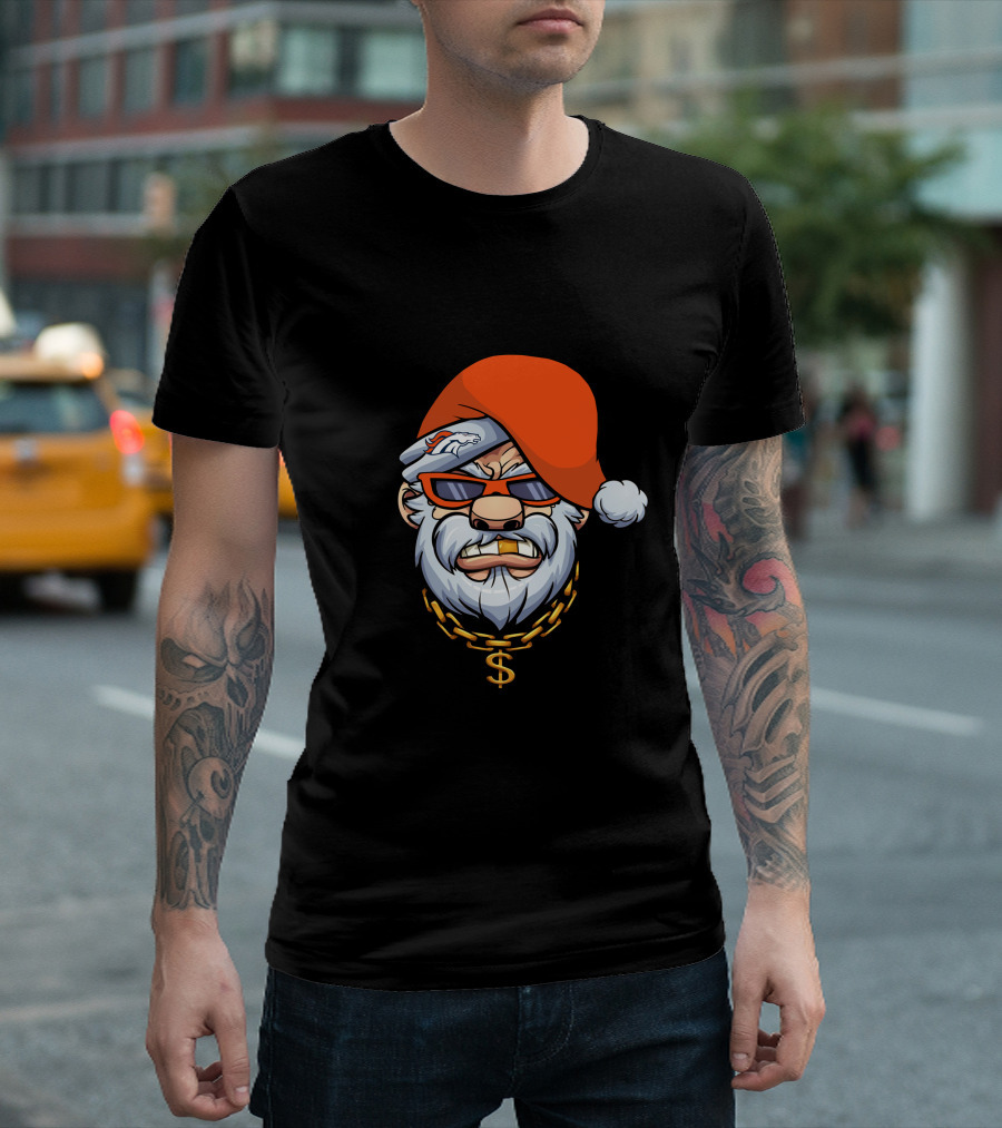 Broncos Gangster Santa With Orange Hat And Chain T-Shirt