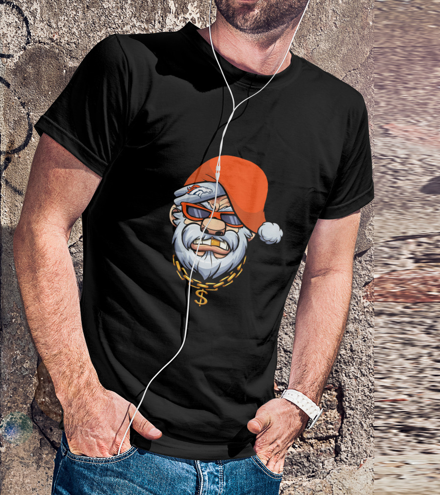 Broncos Gangster Santa With Orange Hat And Chain T-Shirt