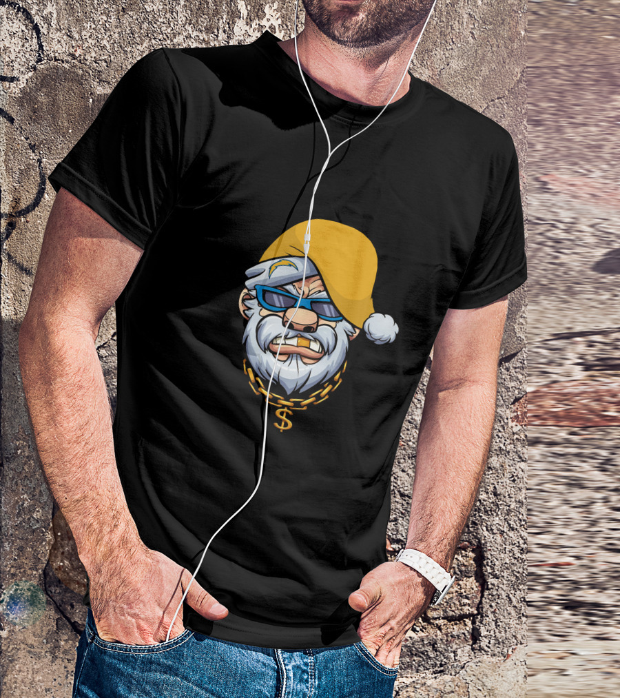 Gangster Santa Chargers Style Christmas Look With Money Chain T-Shirt