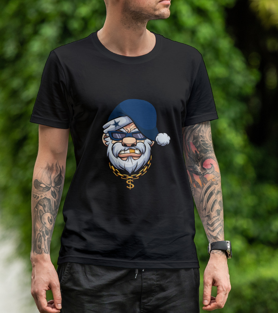 Cowboys Gangster Santa Blue Beanie Dollar Chain Sunglasses Star Patch T-Shirt