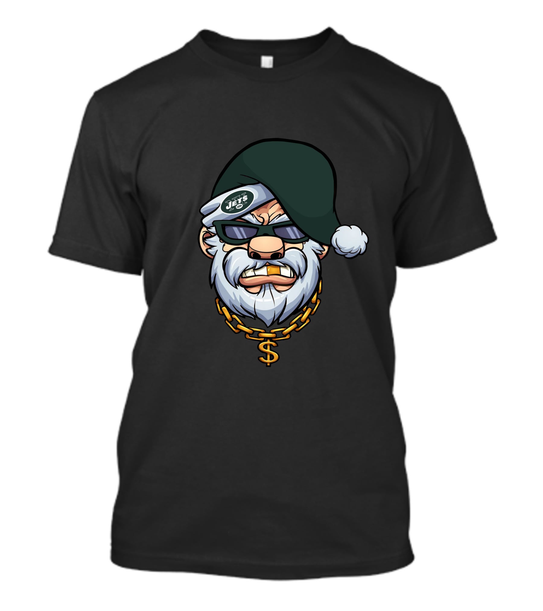 Jets Santa With Green Hat And Dollar Chain T-Shirt