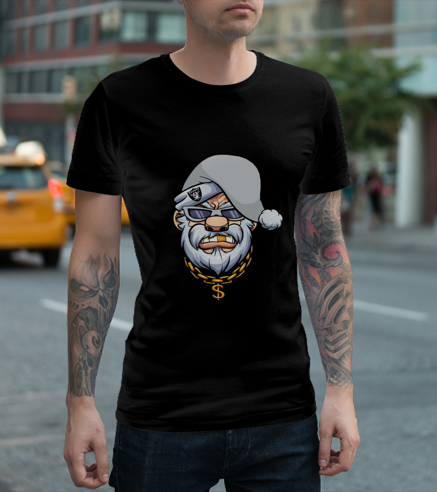 Gangster Santa Raiders Style With Sunglasses And Dollar Chain T-Shirt