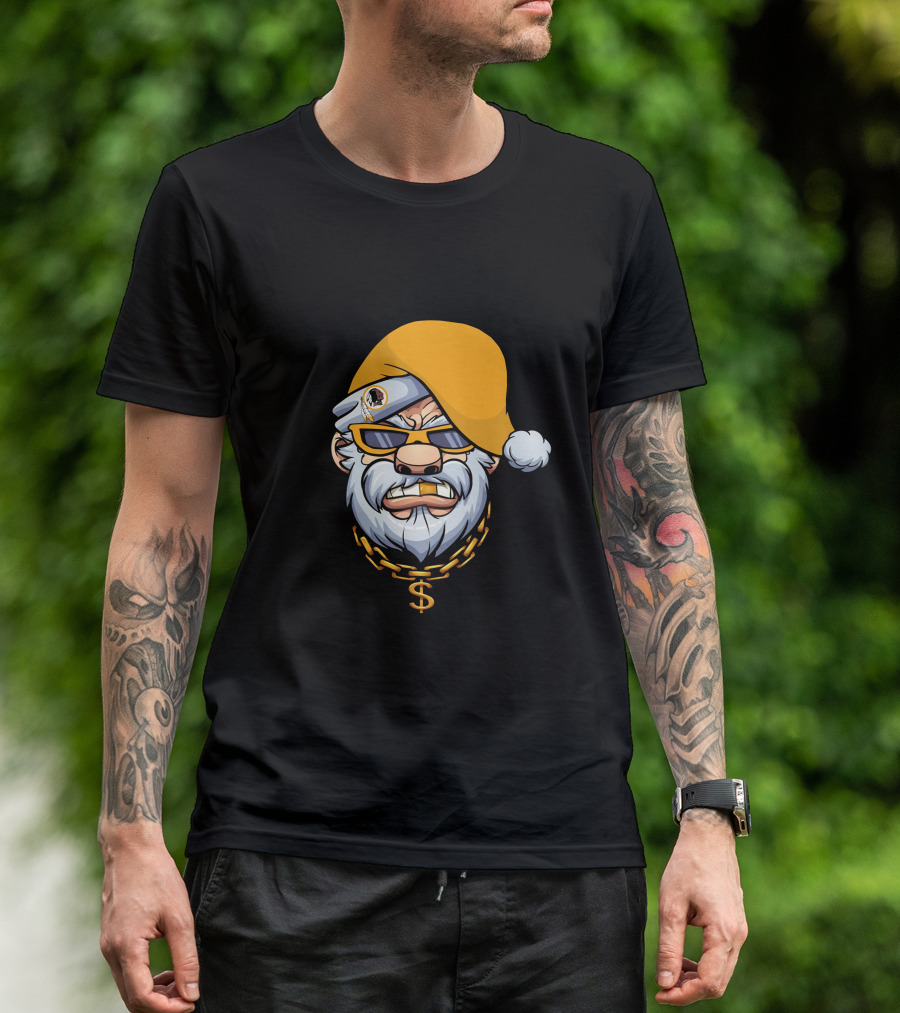 Santa With Gangster Style Gold Hat And Chain Featuring Washington Football Team T-Shirt
