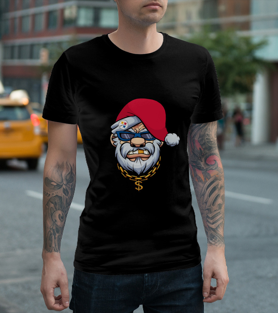 Steelers Gangster Santa Claus With Sunglasses And Gold Chain T-Shirt