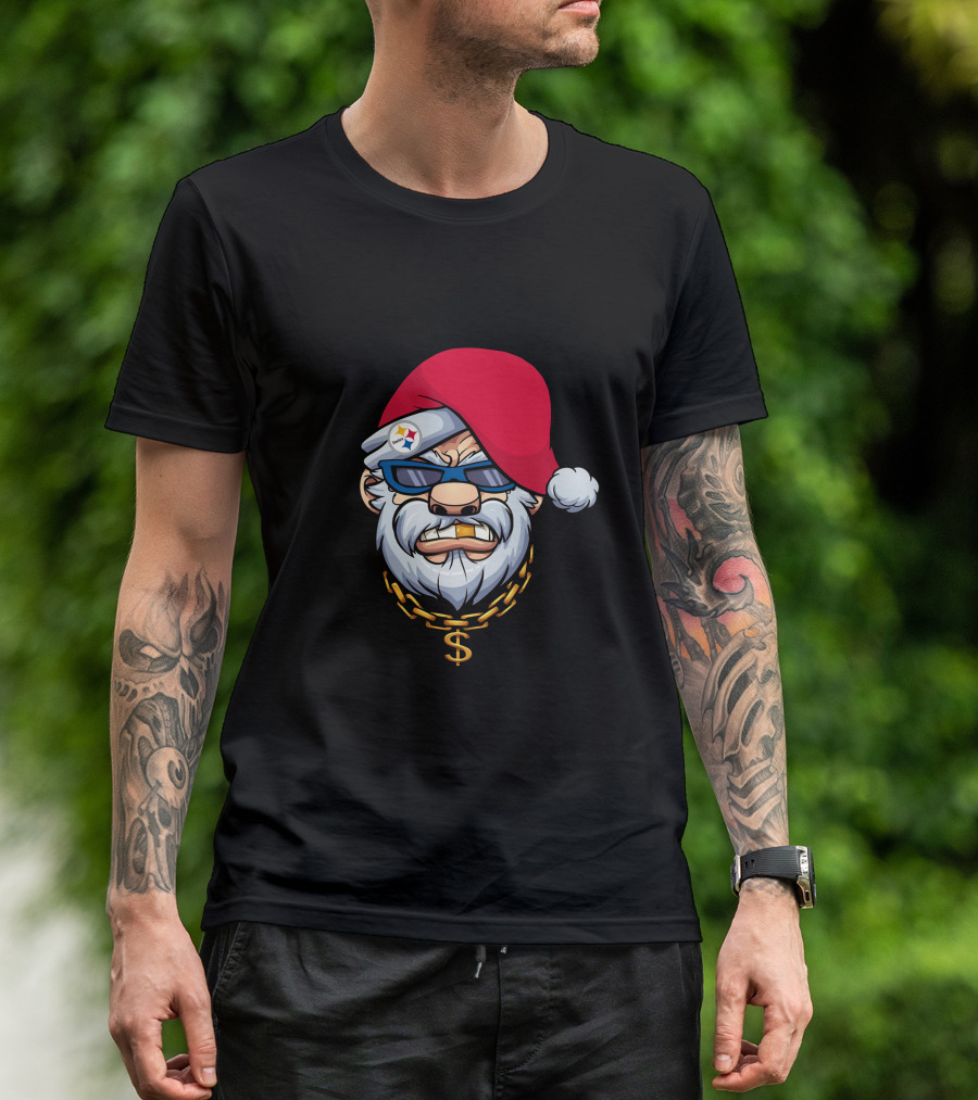 Steelers Gangster Santa Claus With Sunglasses And Gold Chain T-Shirt