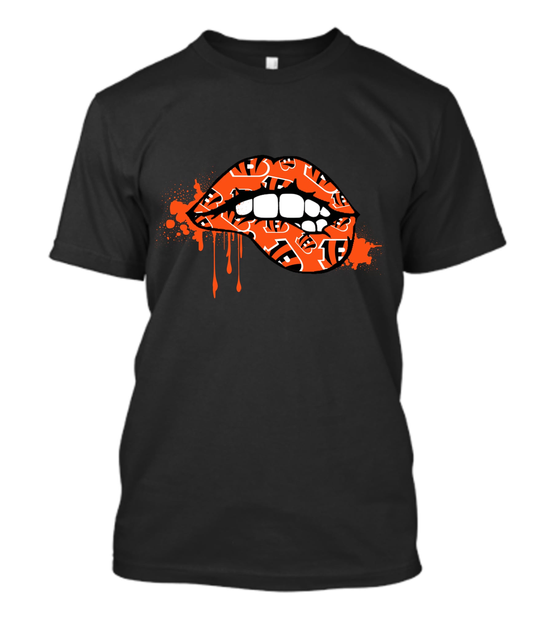 Dripping Lips Cincinnati Bengals Iconic Orange Pattern Bite T-Shirt