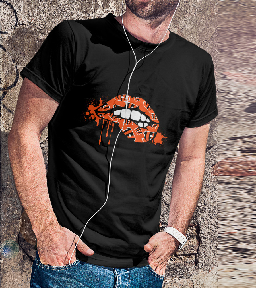 Dripping Lips Cincinnati Bengals Iconic Orange Pattern Bite T-Shirt