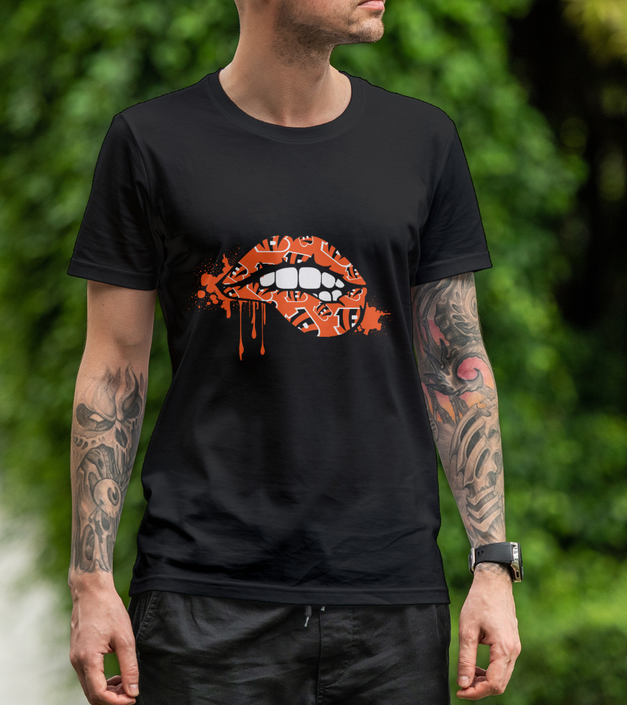 Dripping Lips Cincinnati Bengals Iconic Orange Pattern Bite T-Shirt
