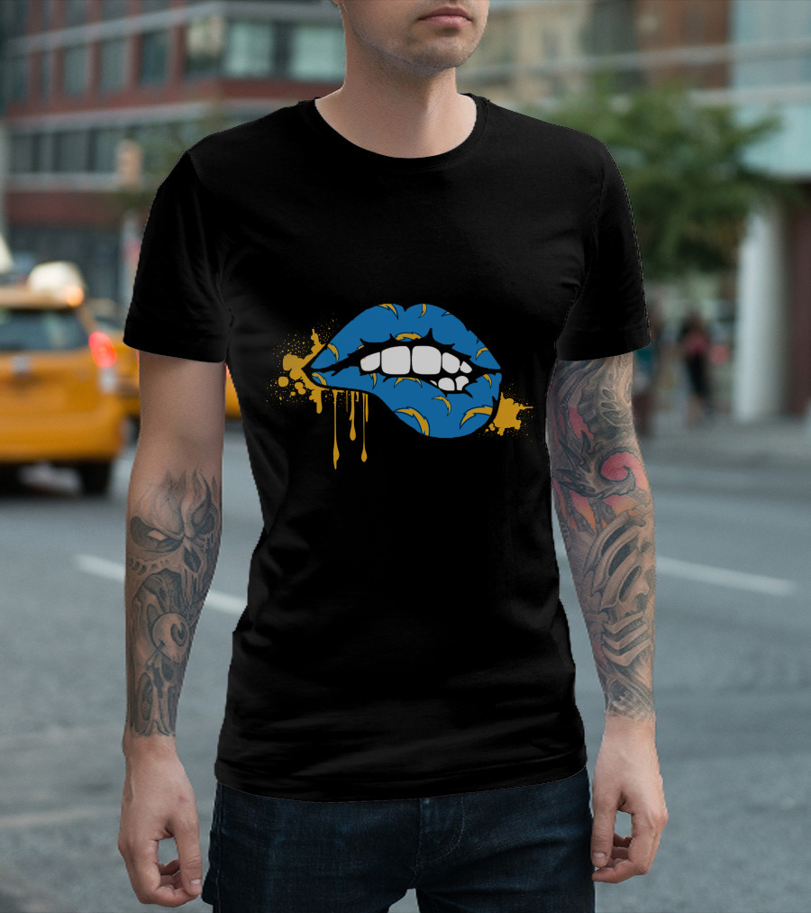 Dripping Lips Blue And Yellow Chargers Theme T-Shirt