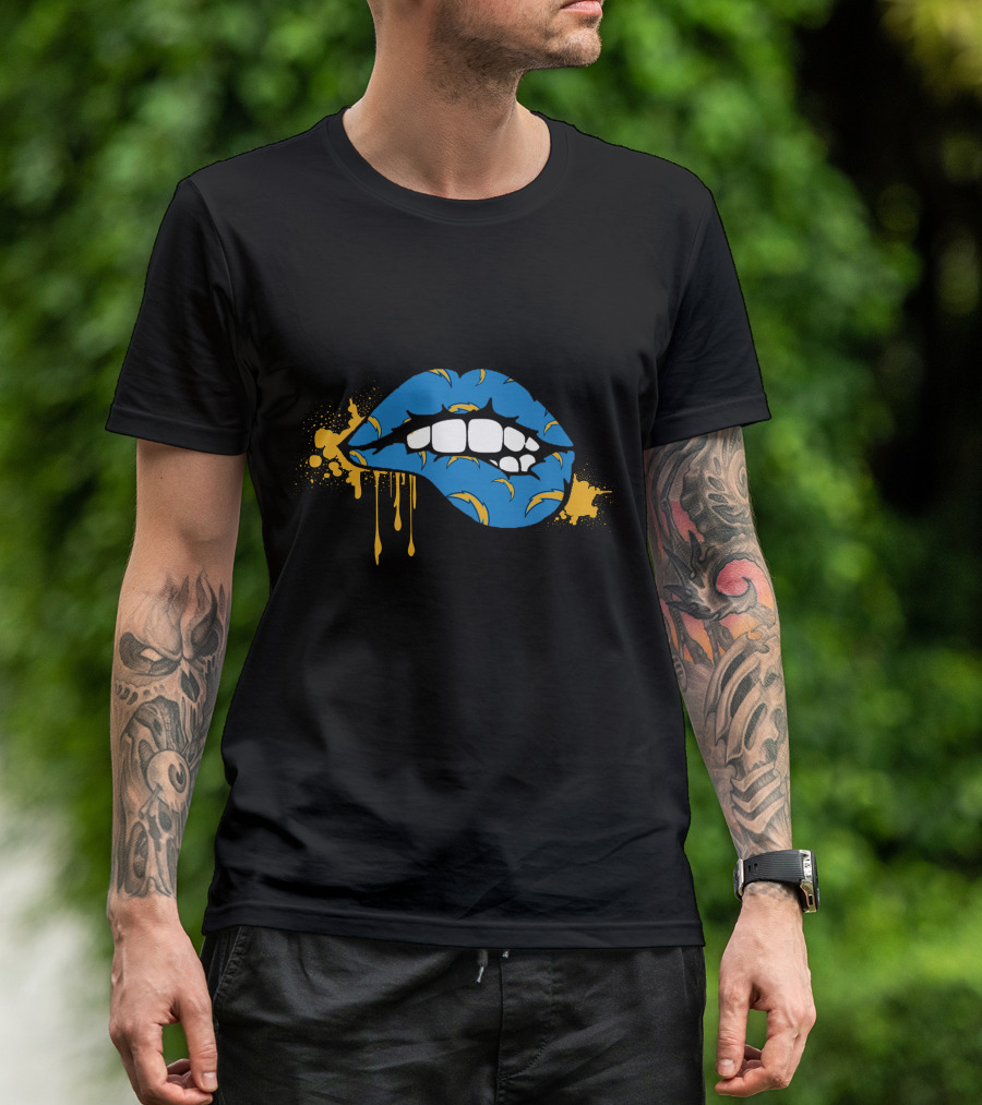 Dripping Lips Blue And Yellow Chargers Theme T-Shirt