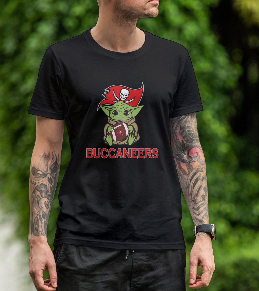 Buccaneers Baby Yoda Holding Football Star Wars T-Shirt