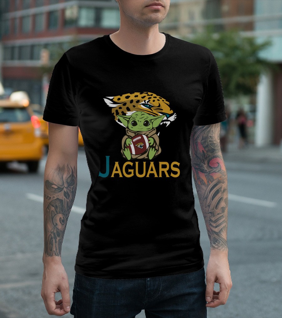 Jaguars Baby Yoda Holding Football Star Wars T-Shirt