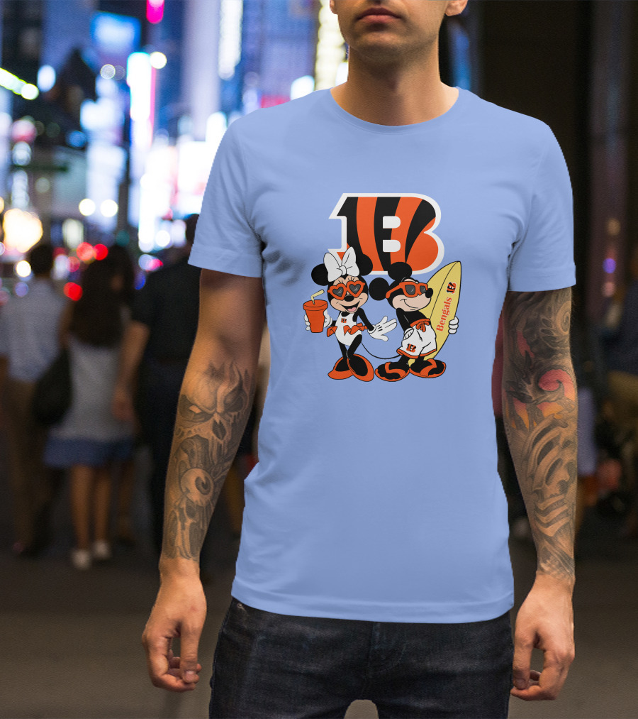 Bengals Mickey And Minnie Vacation Surfer Adventure T-Shirt