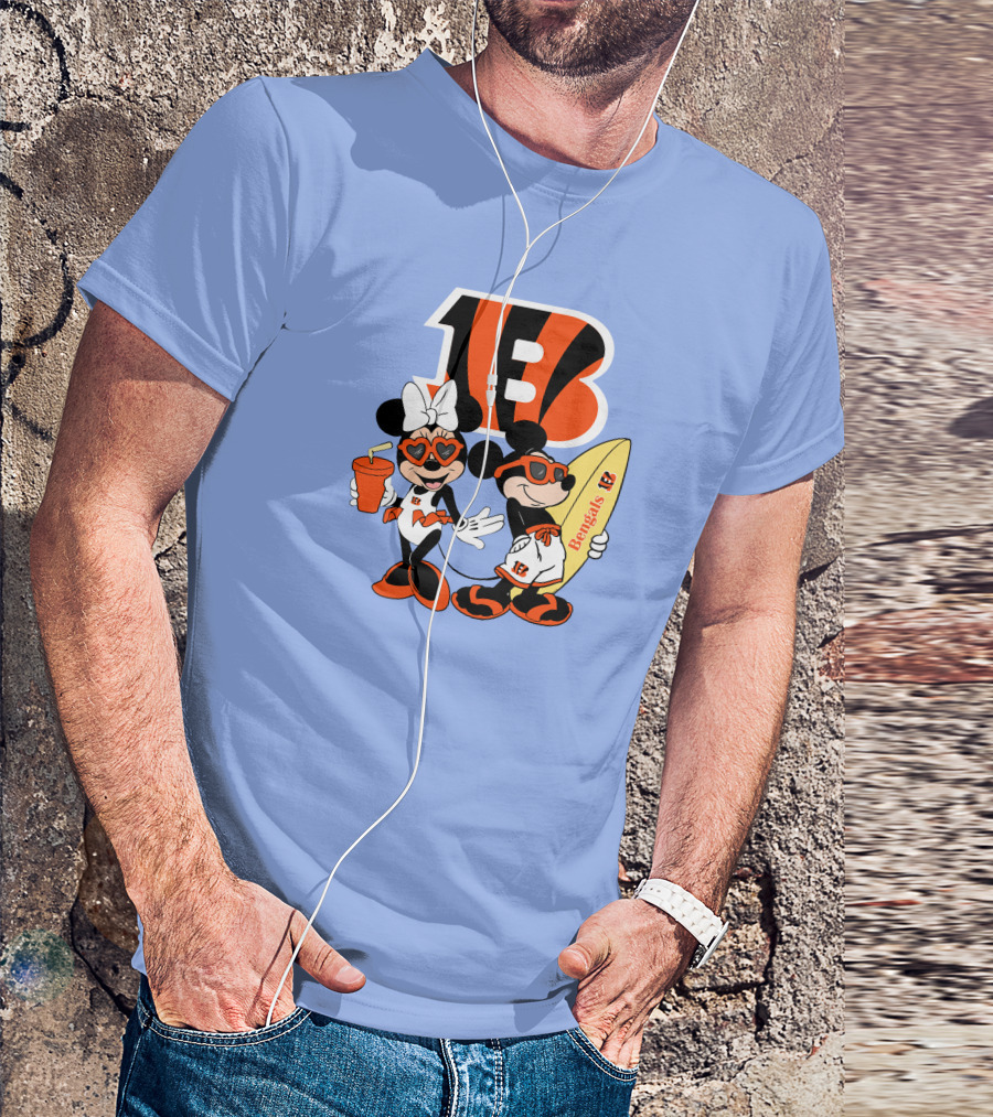 Bengals Mickey And Minnie Vacation Surfer Adventure T-Shirt