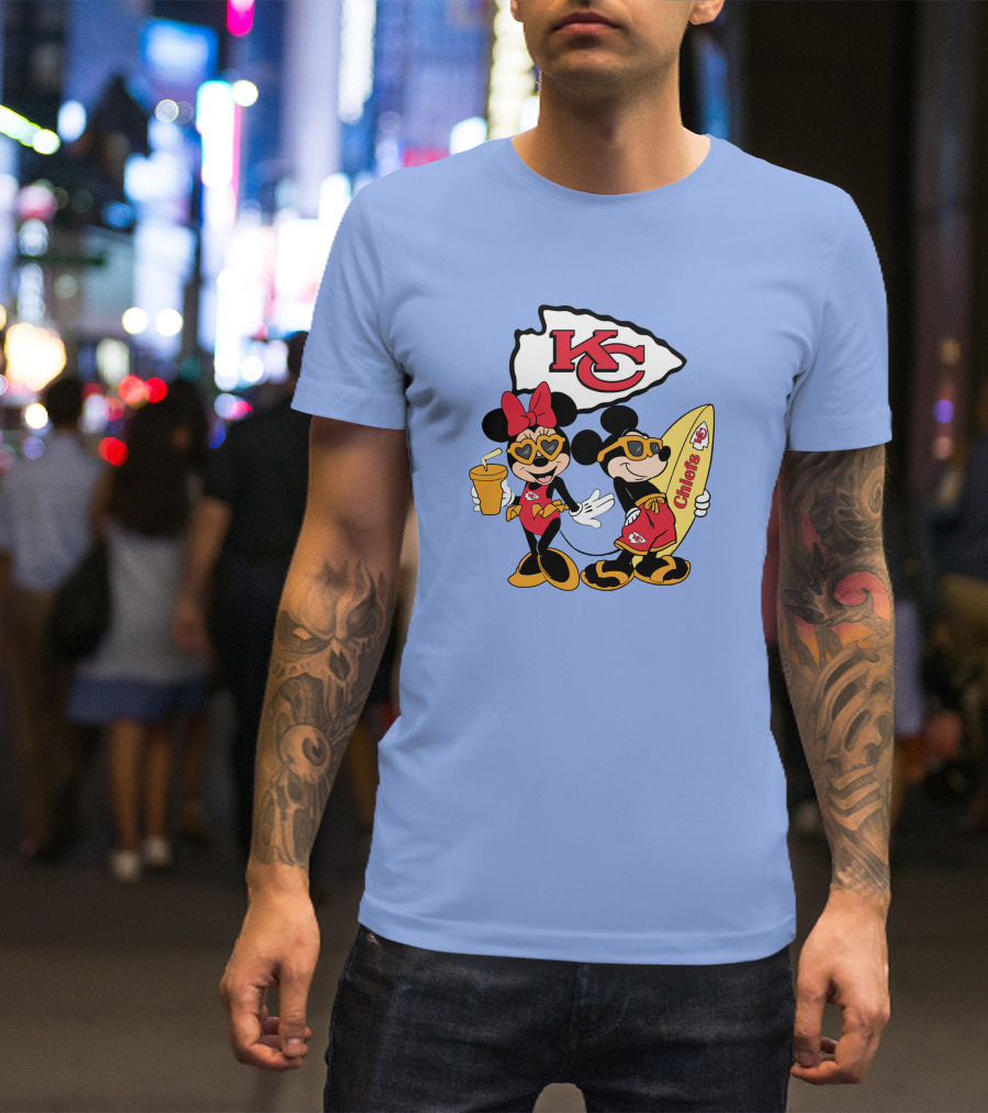 Chiefs Mickey And Minnie Vacation Kc Football Surfboard Fun T-Shirt