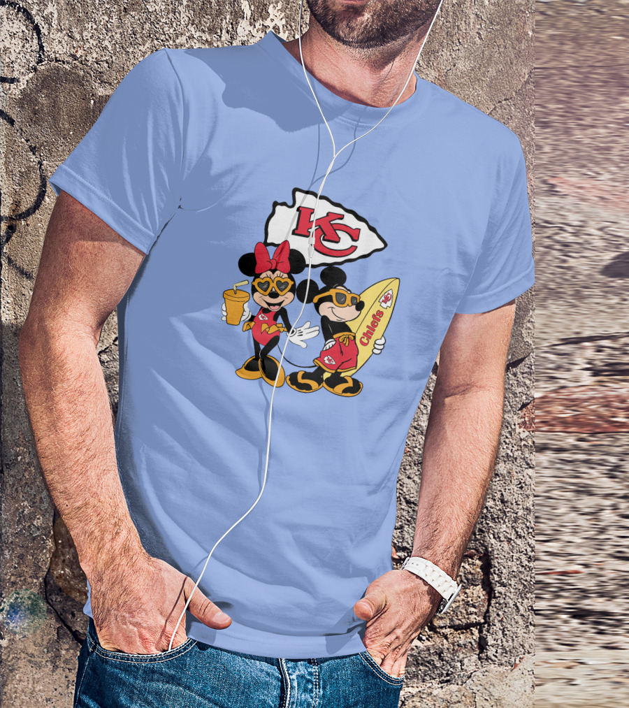 Chiefs Mickey And Minnie Vacation Kc Football Surfboard Fun T-Shirt