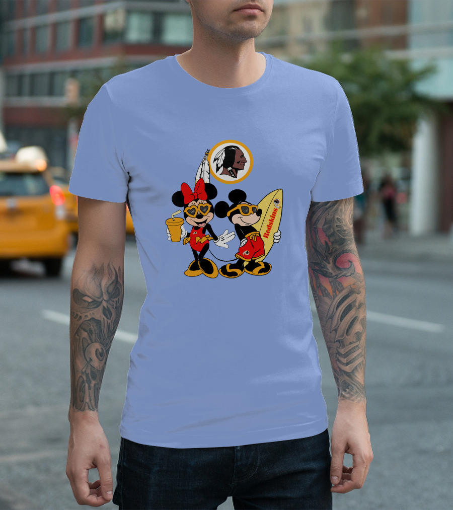 Redskins Mickey And Minnie Vacation Fun With Surfboard And Drink T-Shirt