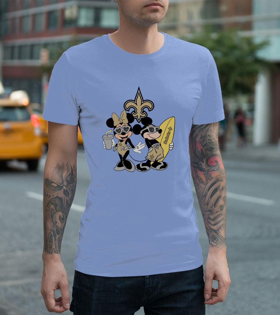 Saints Mickey Happy Vacation Fleur-De-Lis Surfboard T-Shirt