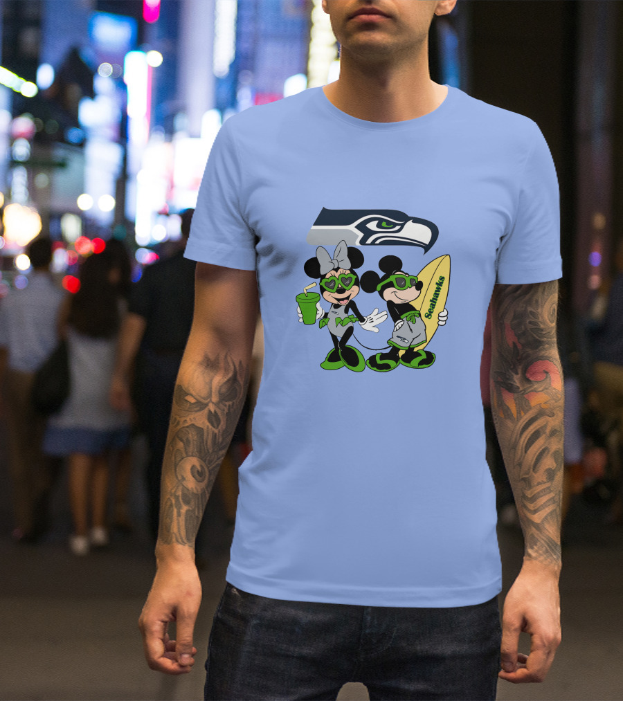 Seahawks Mickey And Minnie Happy Vacation Surfing Adventure T-Shirt