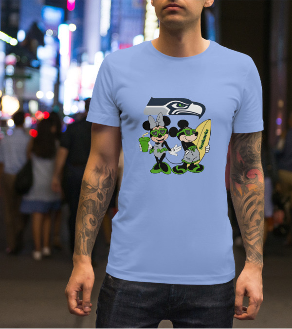 Seahawks Mickey And Minnie Happy Vacation Surfing Adventure T-Shirt
