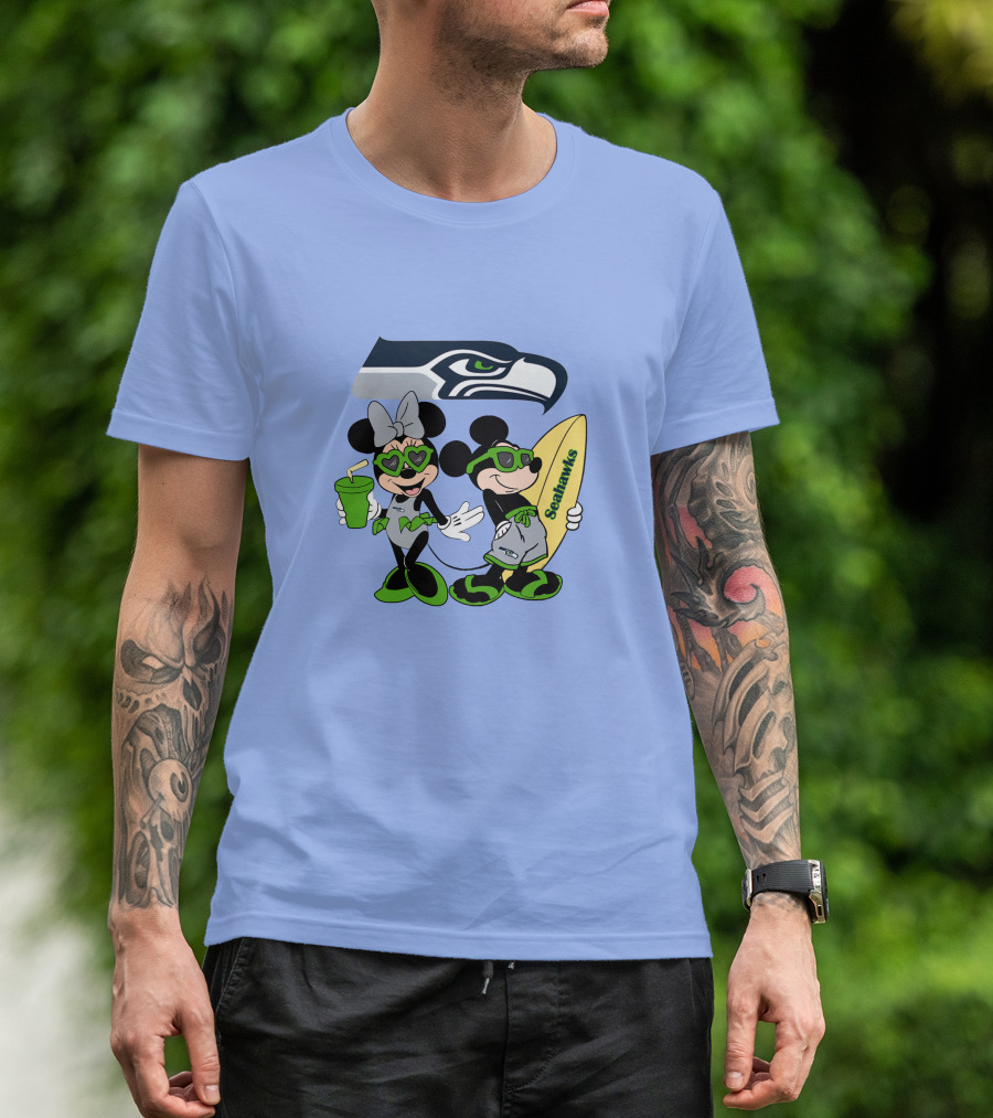 Seahawks Mickey And Minnie Happy Vacation Surfing Adventure T-Shirt