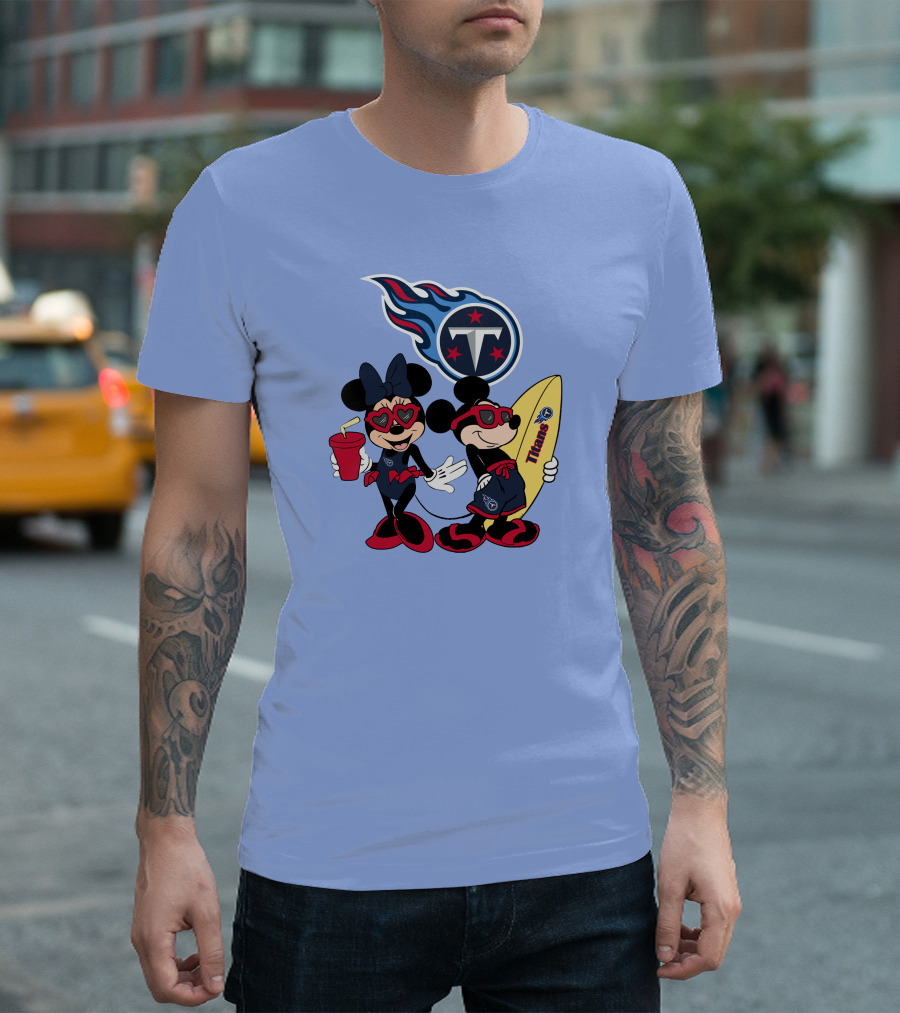 Titans Mickey Minnie Vacation With Tennessee Surfboard And Soda T-Shirt
