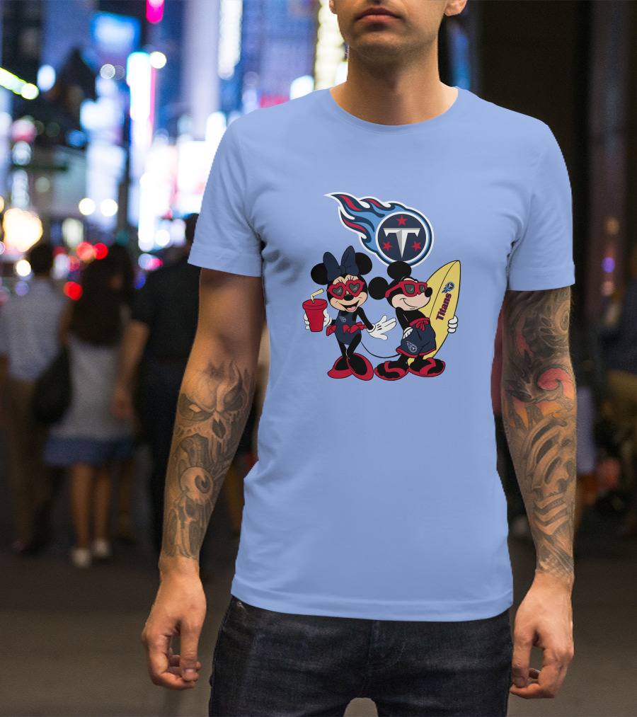 Titans Mickey Minnie Vacation With Tennessee Surfboard And Soda T-Shirt