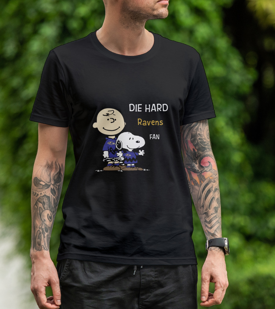 DIE HARD Baltimore Ravens Fan Snoopy Charlie Brown T-Shirt