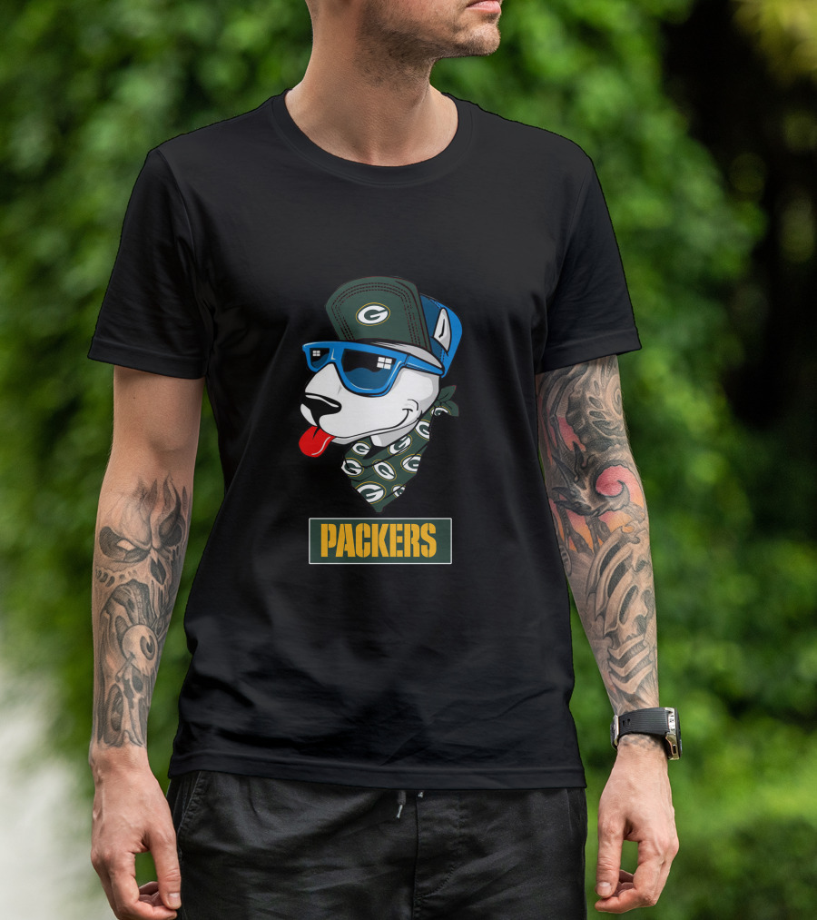 Packers Bull Terrier With Cap And Bandana T-Shirt