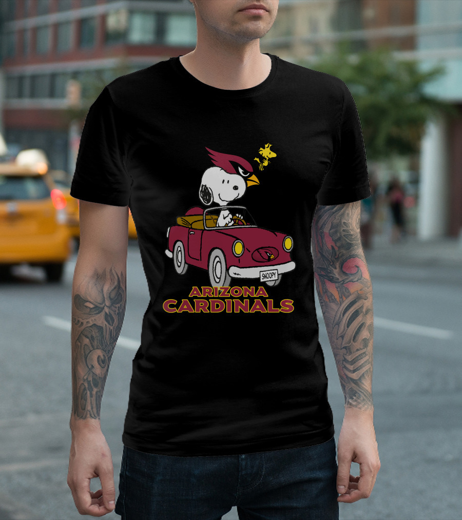 Arizona Cardinals Snoopy Woodstock Driving Adventure T-Shirt