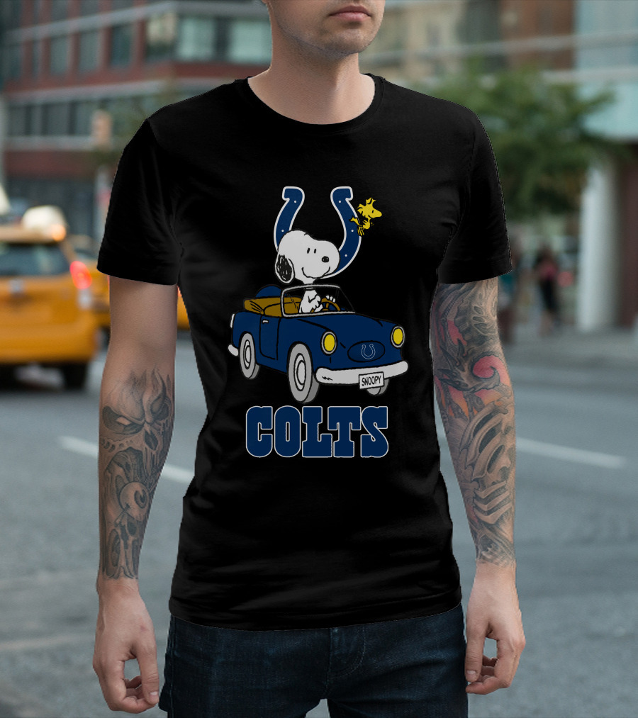 Colts Snoopy Woodstock Riding Blue Car T-Shirt