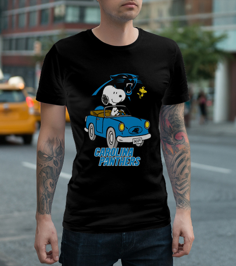 Carolina Panthers Snoopy Driving Adventure T-Shirt