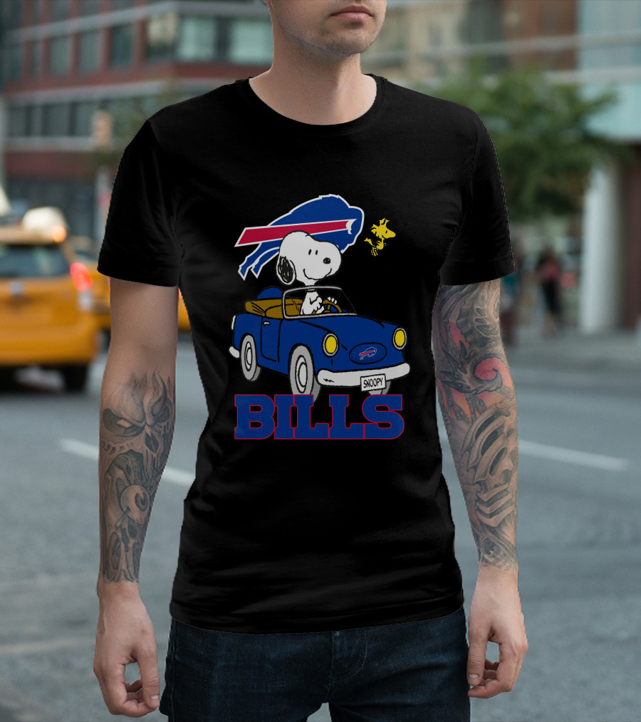 Buffalo Bills Snoopy Driving Woodstock NFL Peanuts T-Shirt