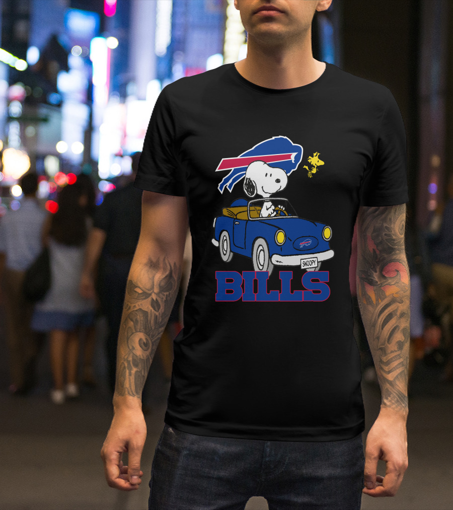 Buffalo Bills Snoopy Driving Woodstock NFL Peanuts T-Shirt
