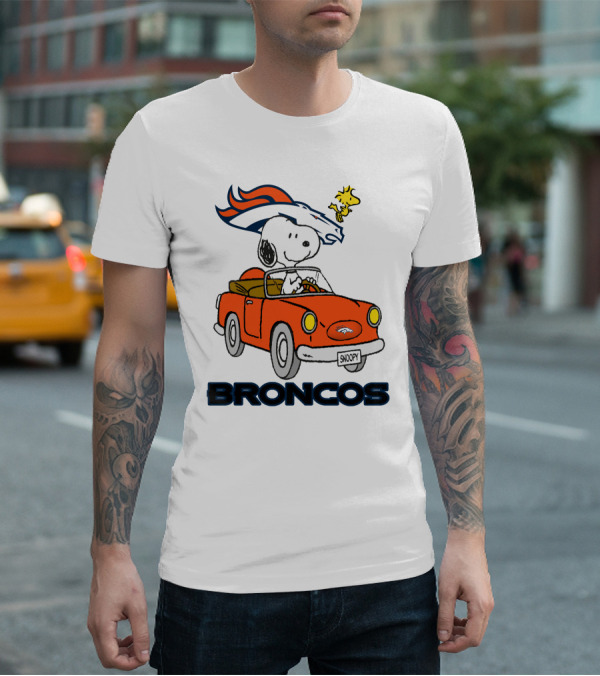 Broncos Snoopy Driving Adventure With Woodstock NFL T-Shirt