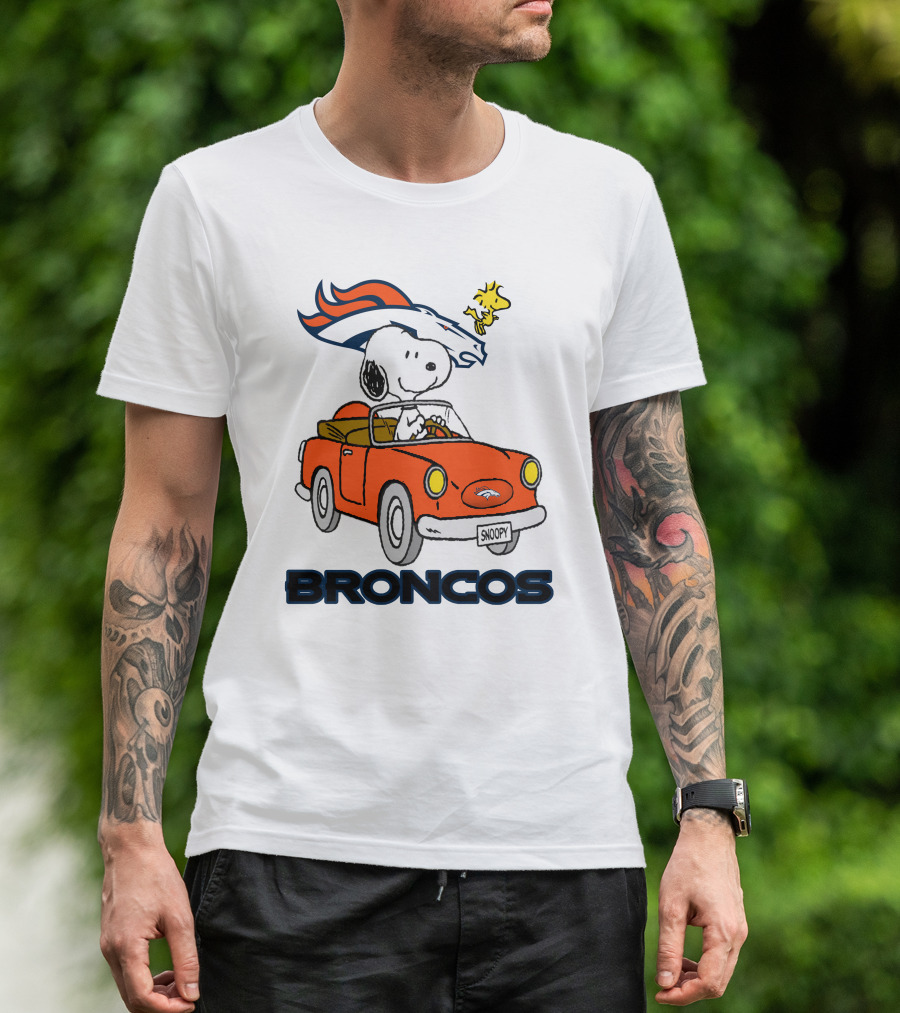 Broncos Snoopy Driving Adventure With Woodstock NFL T-Shirt