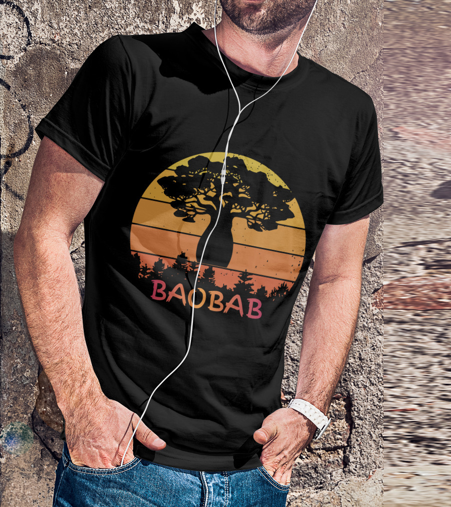 BAOBAB Sunset Silhouette Retro Vintage Forest Scene T-Shirt