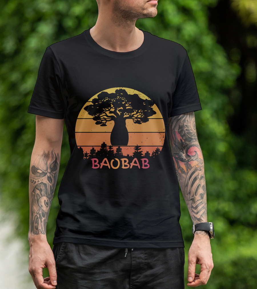BAOBAB Sunset Silhouette Retro Vintage Forest Scene T-Shirt