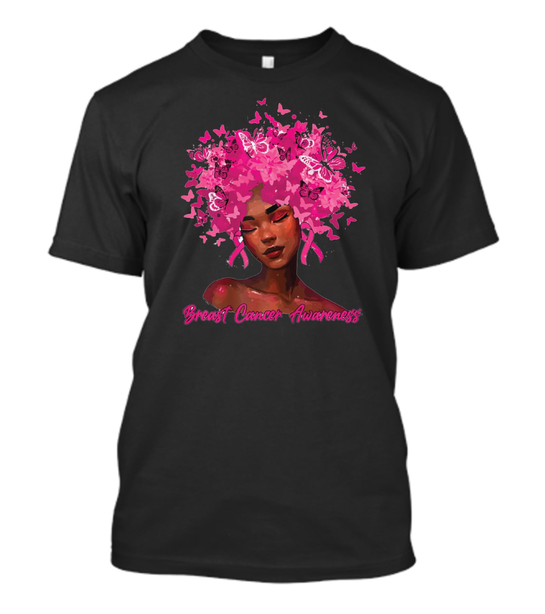 Black Queen Breast Cancer Awareness Month Butterflies Pink T-Shirt