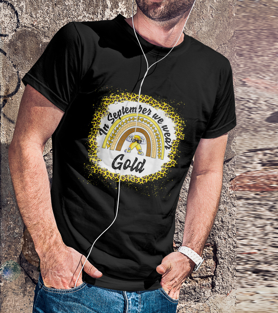 In September We Wear Gold Rainbow Leopard Awareness T-Shirt