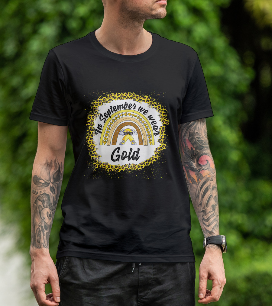In September We Wear Gold Rainbow Leopard Awareness T-Shirt