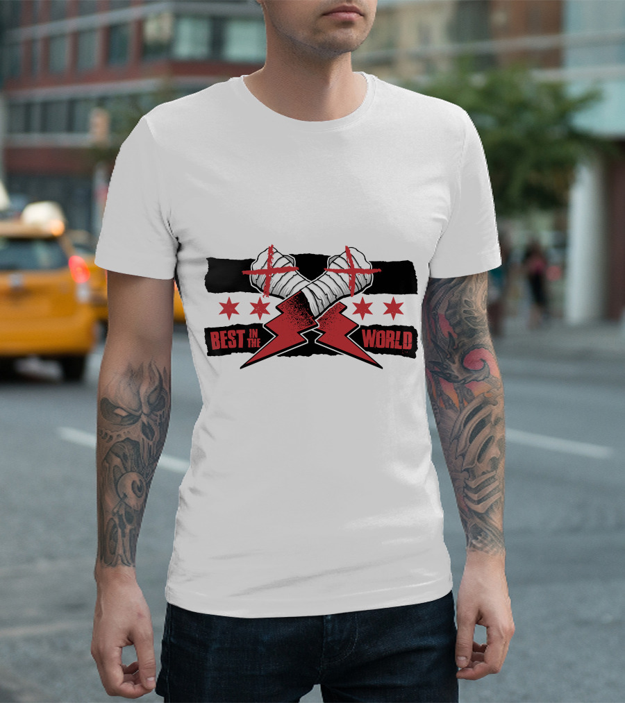 Best In The World Crossed Fists Red Lightning Stars T-Shirt