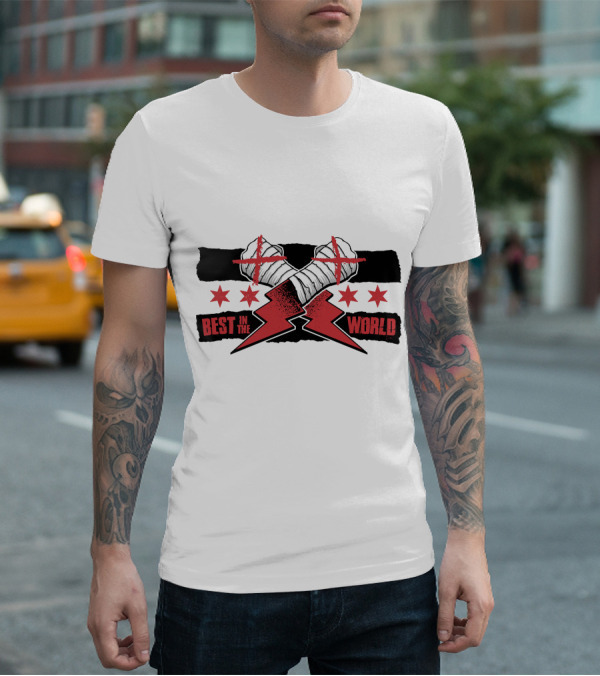 Best In The World Crossed Fists Red Lightning Stars T-Shirt