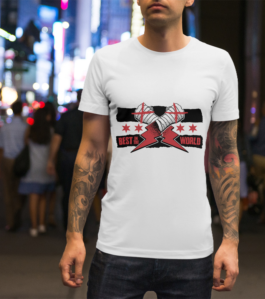 Best In The World Crossed Fists Red Lightning Stars T-Shirt