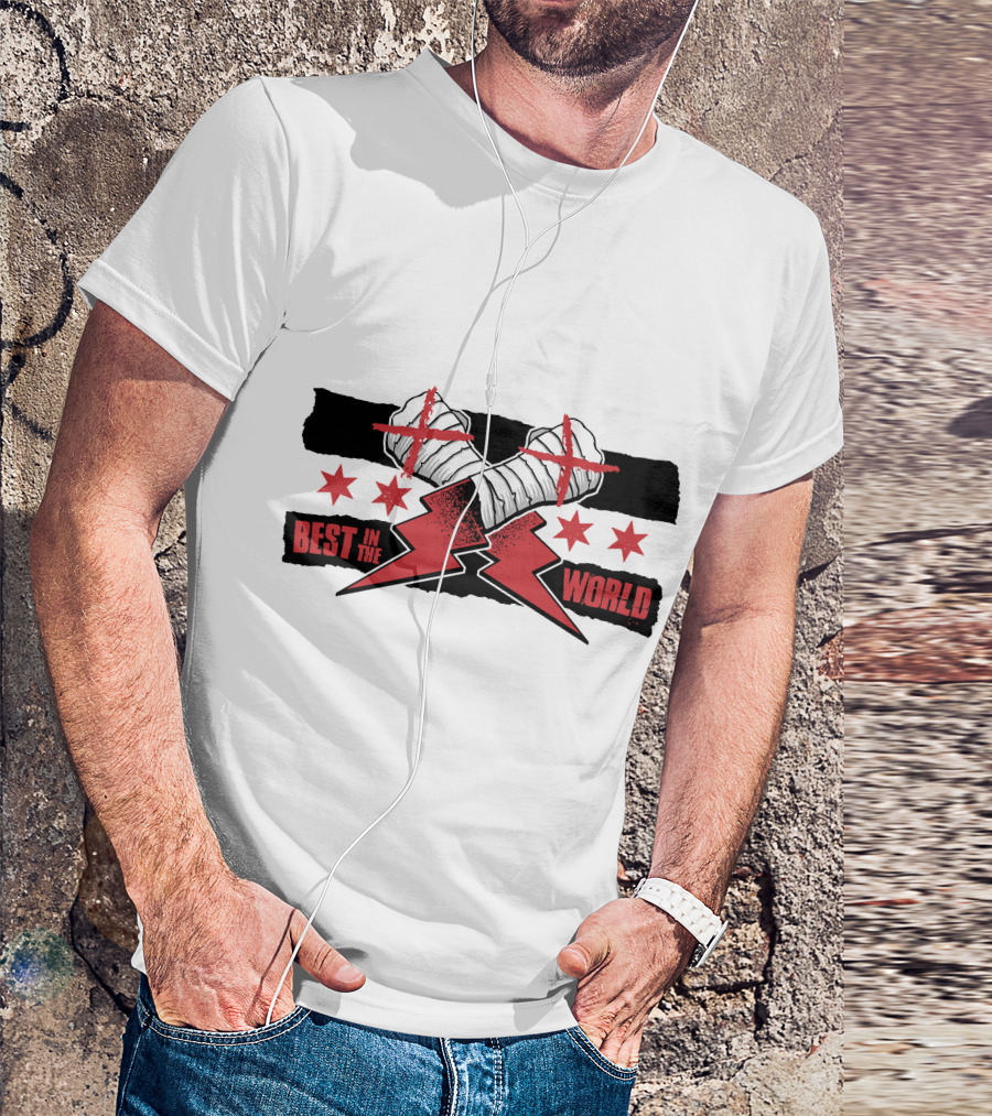 Best In The World Crossed Fists Red Lightning Stars T-Shirt