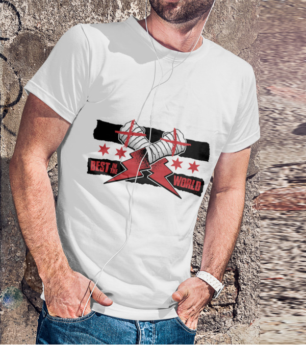 Best In The World Crossed Fists Red Lightning Stars T-Shirt