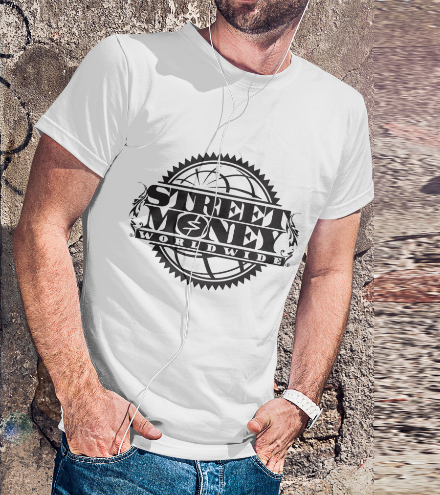 STREET MONEY WORLDWIDE Globe Emblem With Stylized Dollar T-Shirt