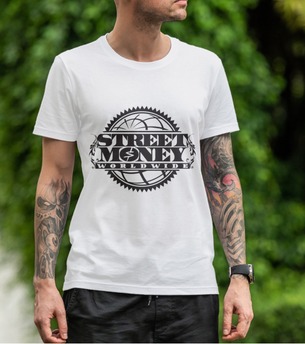 STREET MONEY WORLDWIDE Globe Emblem With Stylized Dollar T-Shirt