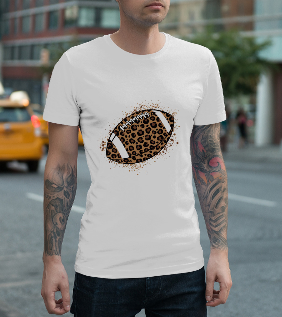 Leopard Print American Football Ball T-Shirt