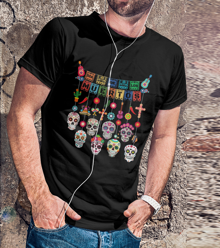 Dia De Los Muertos Colorful Sugar Skulls And Festive Decorations Day Of The Dead T-Shirt